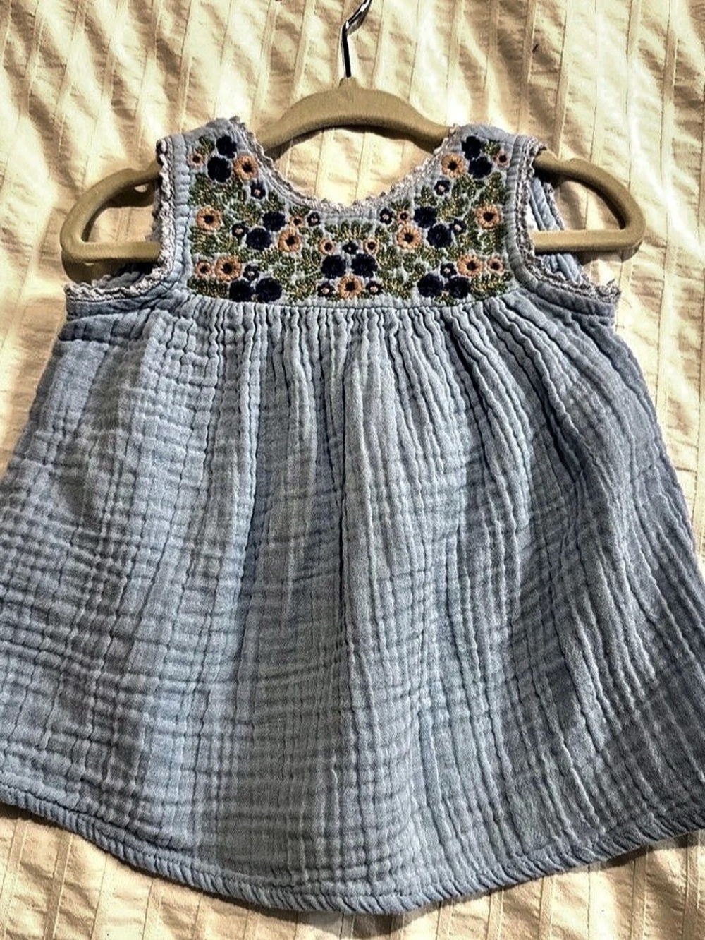 Poppet & Fox Embroidered Sleeveless Summer Dress Blue & White 0-3M